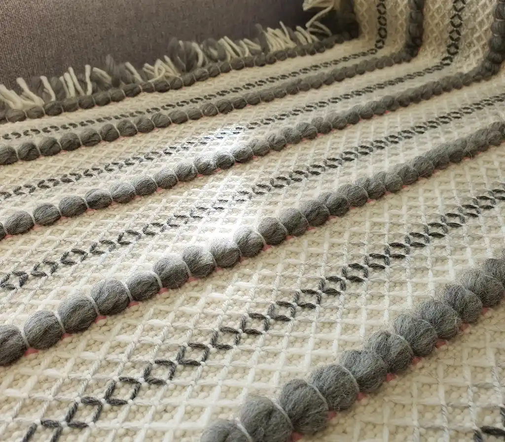 handwoven chunky wool throw blanket in natural color, showcasing traditional weaving texture and premium quality materials.