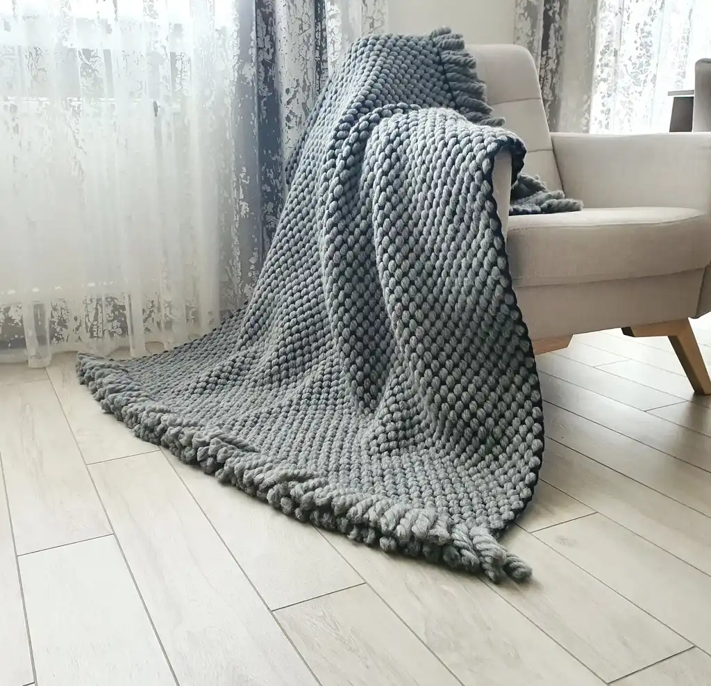 chunky merino wool crochet blanket throw handmade.