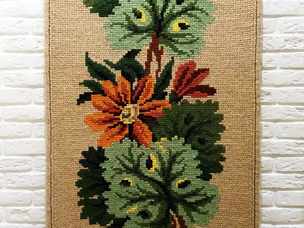 handcrafted cross-stitch wool hanging wall decor.