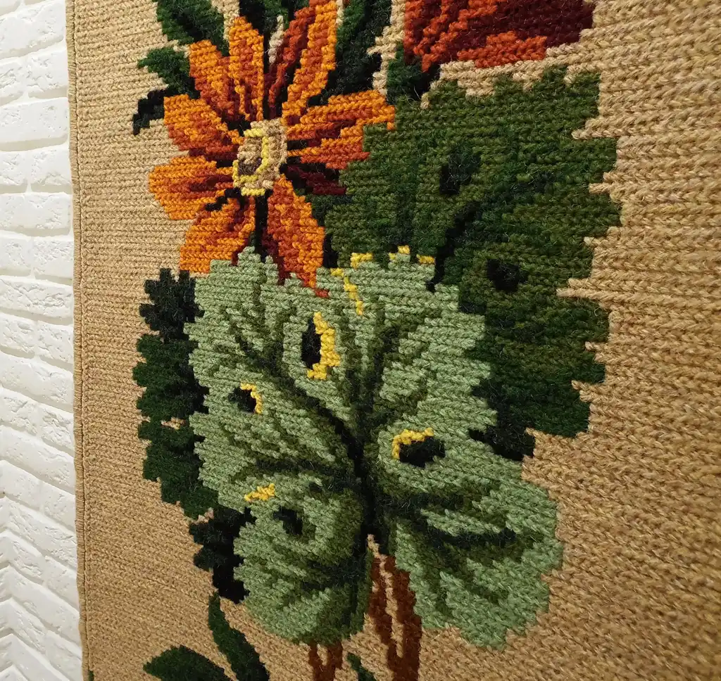handcrafted cross-stitch wool hanging wall decor.