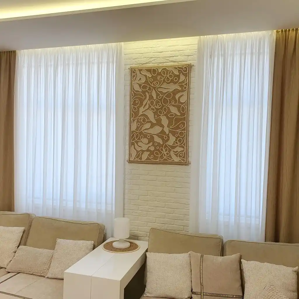 handmade cross-stitch wall hanging tapestry made from wool and jute materials.
