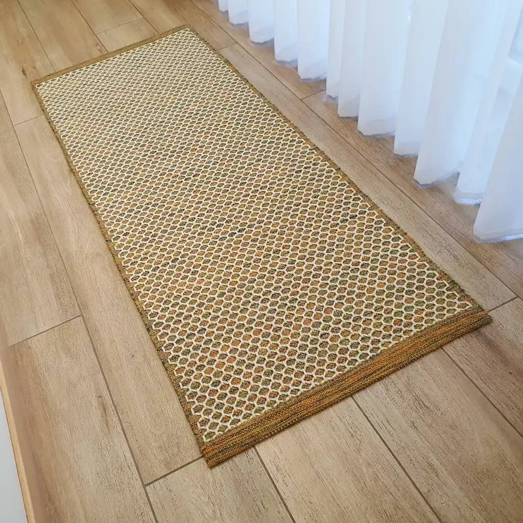 handwoven wool rug traditional weaving technique.