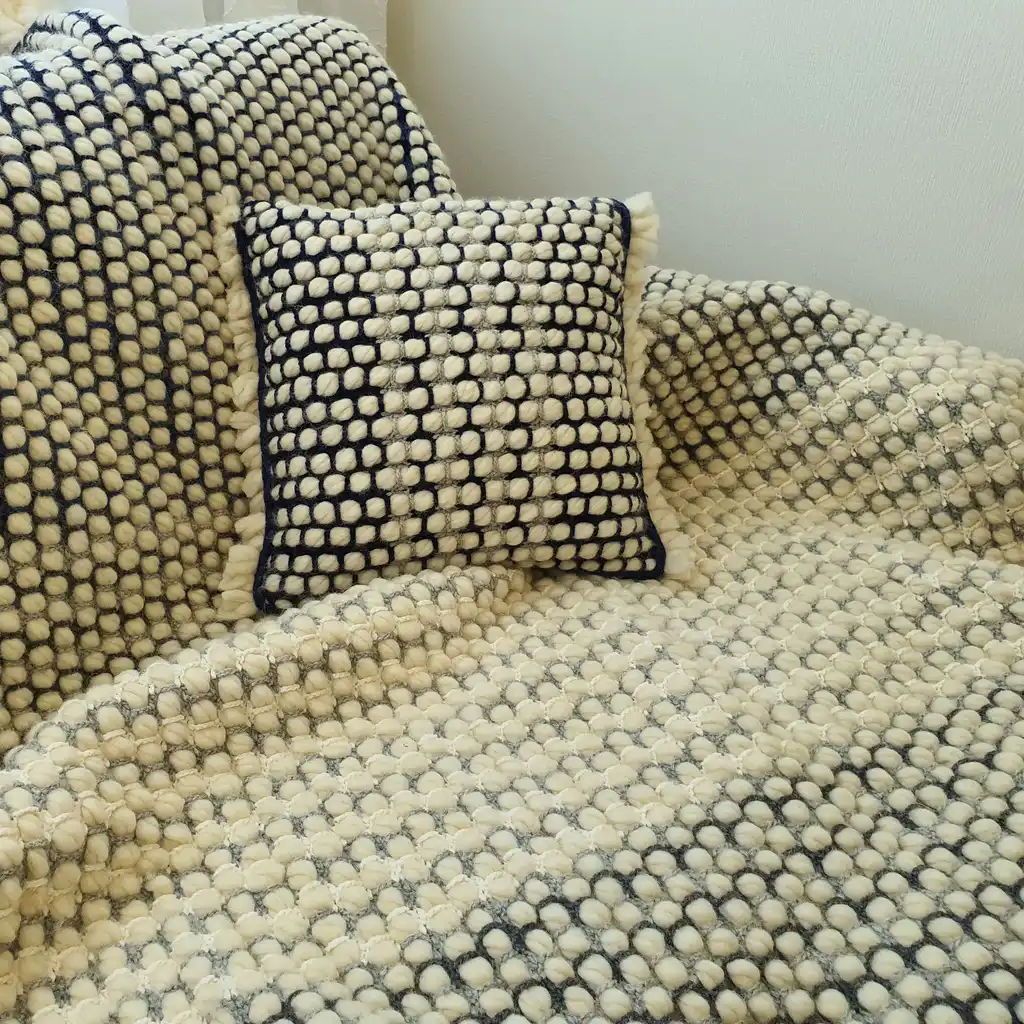 Chunky wool crochet blanket in natural color, handmade throw.