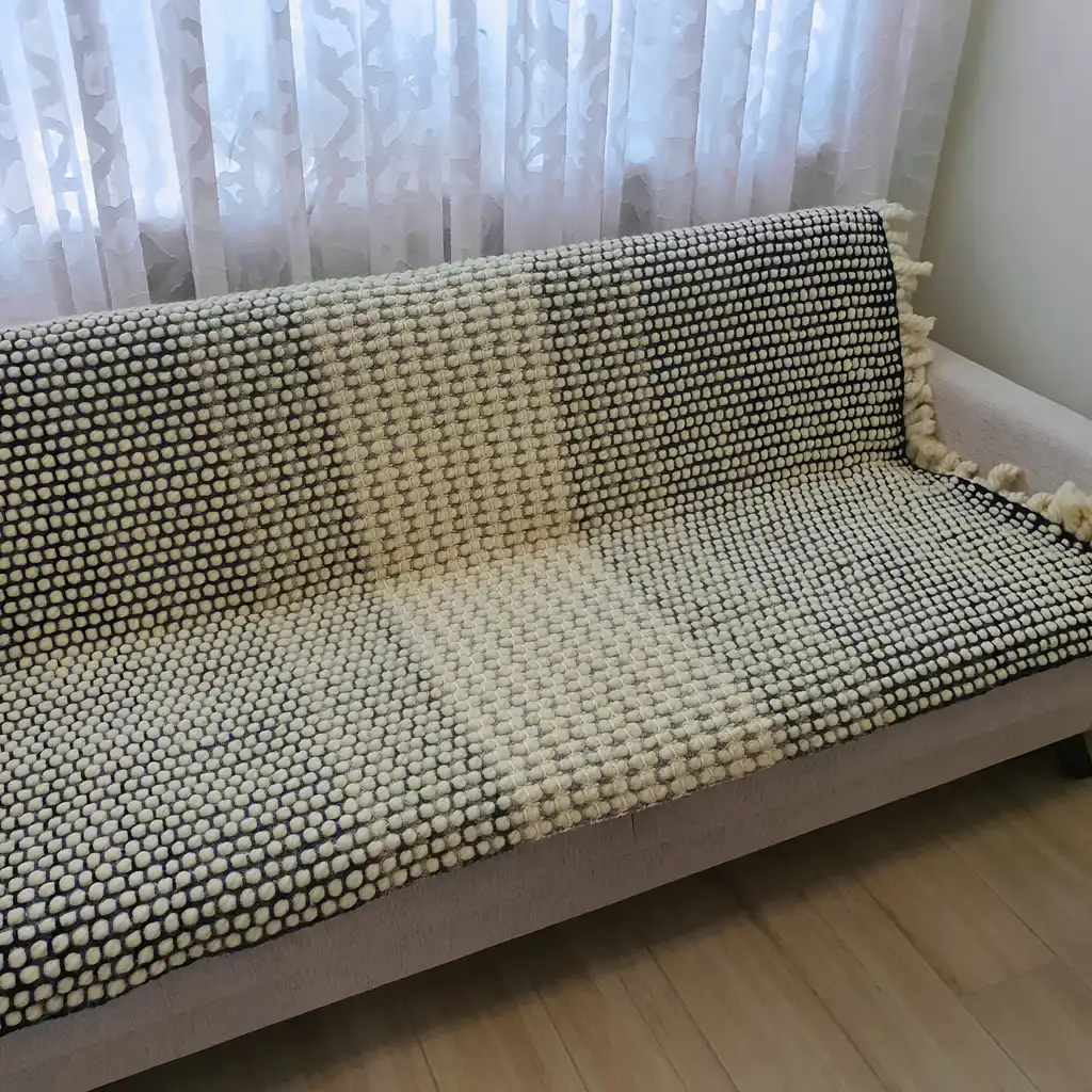 Chunky wool crochet blanket in natural color, handmade throw.
