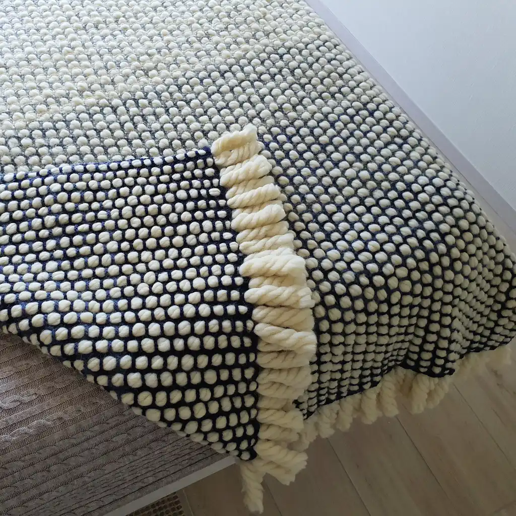 Chunky wool crochet blanket in natural color, handmade throw.