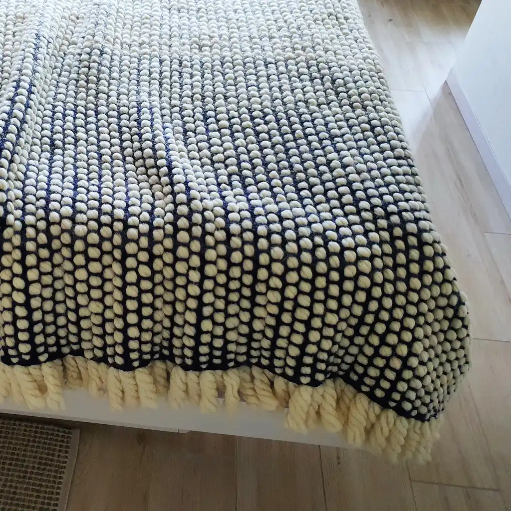 Chunky wool crochet blanket in natural color, handmade throw.