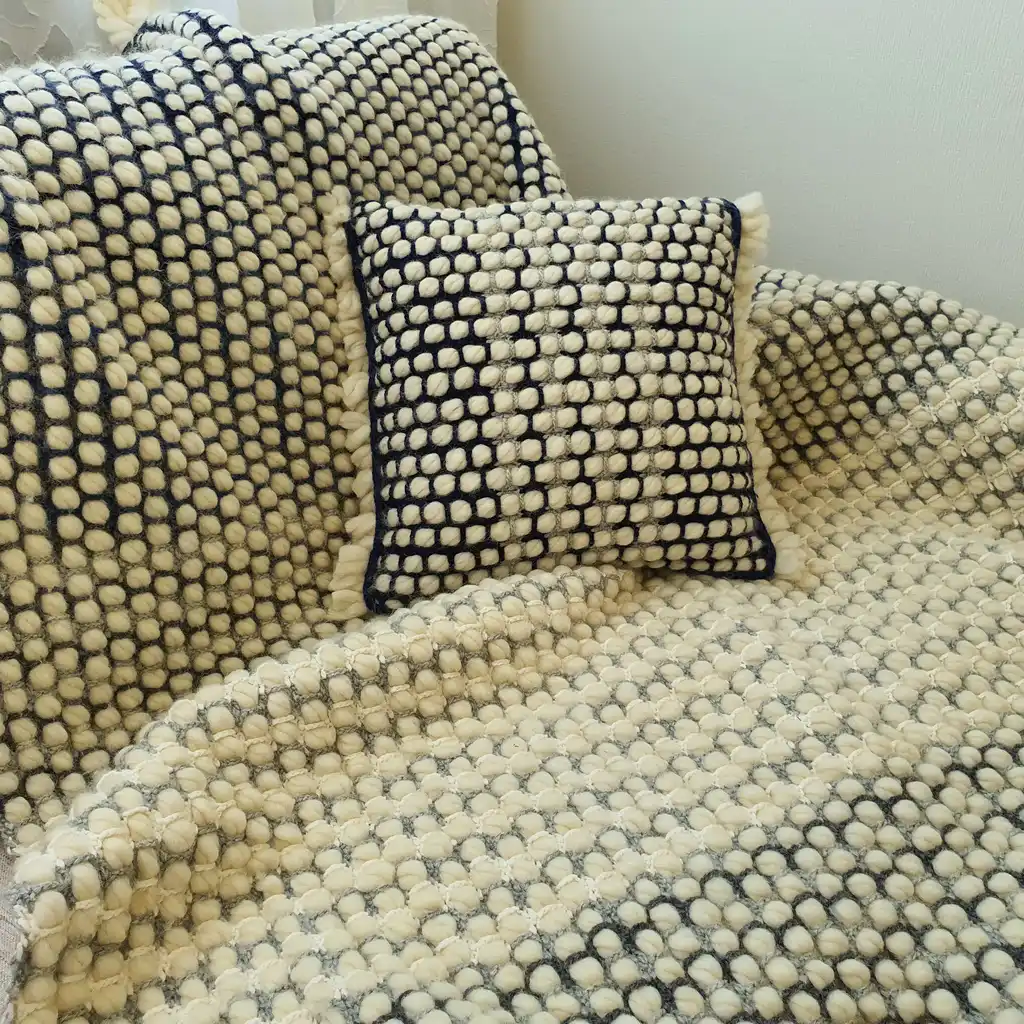 Handmade crochet cushion pillow chunky wool, cotton.