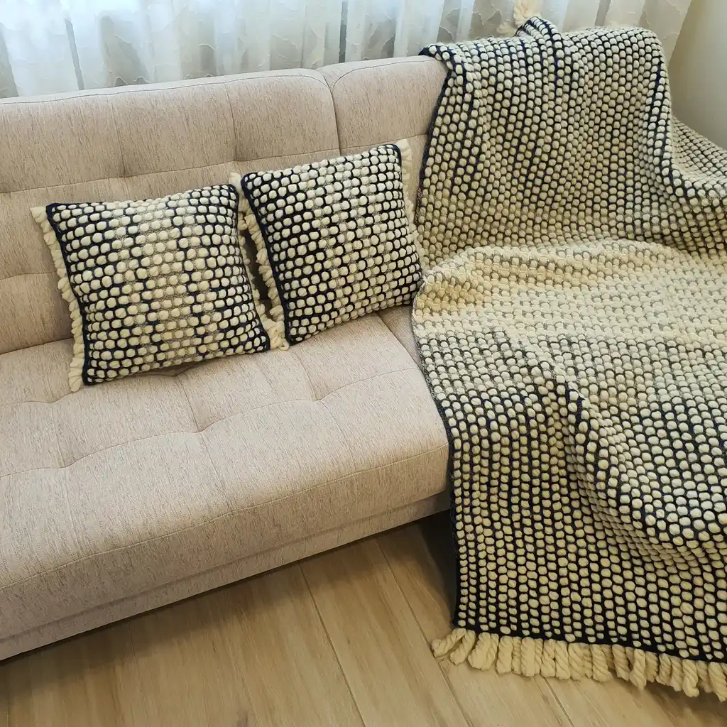 Handmade crochet cushion pillow chunky wool, cotton.