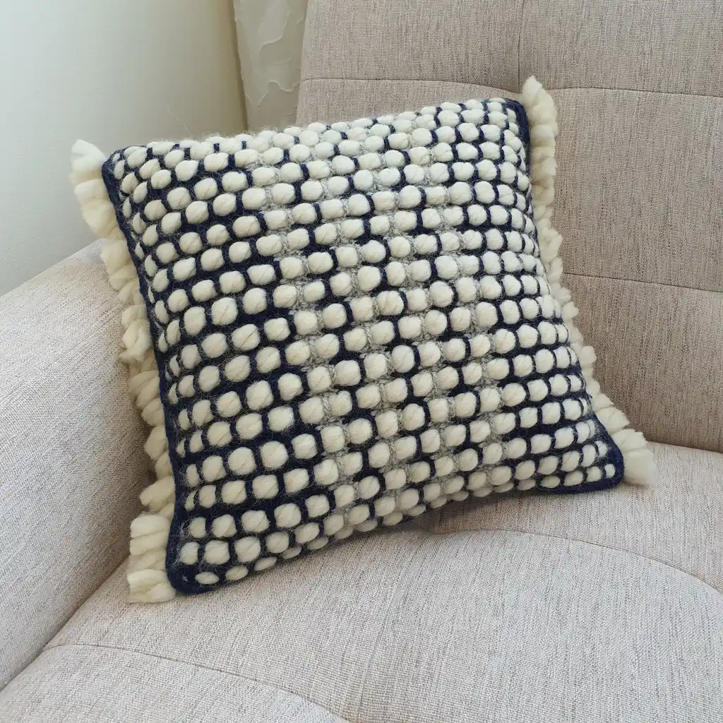 Handmade crochet cushion pillow chunky wool, cotton.