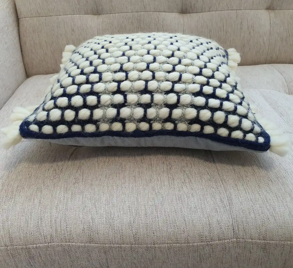 Handmade crochet cushion pillow chunky wool, cotton.