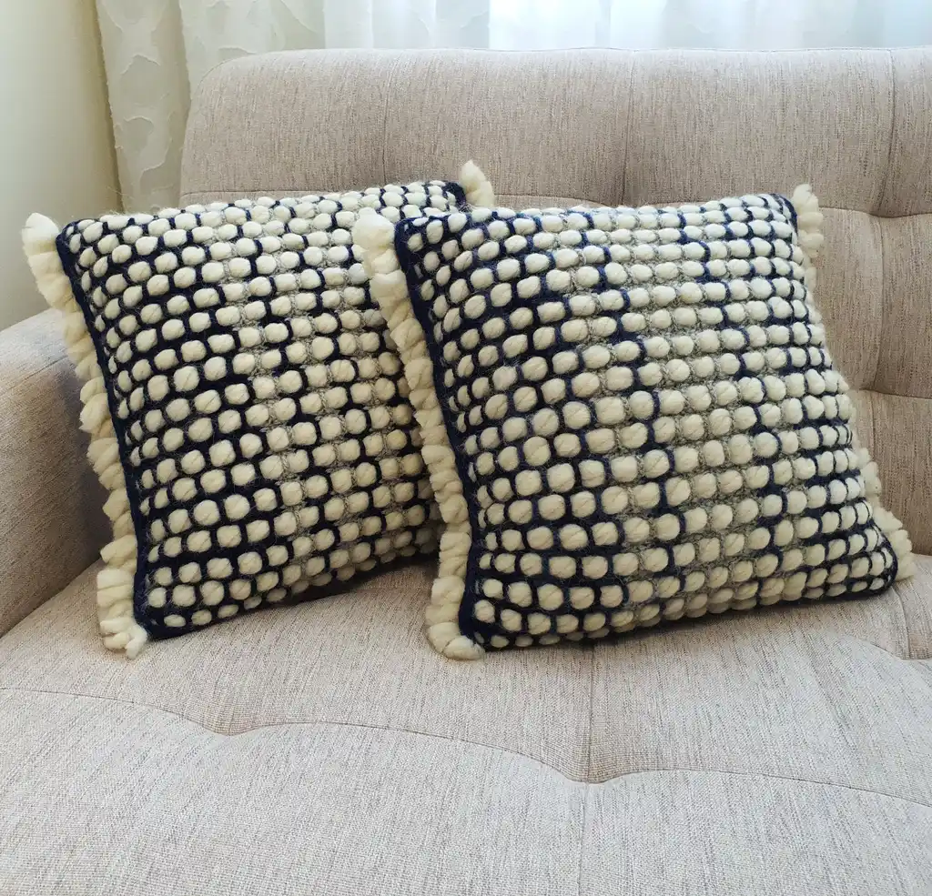 Handmade crochet cushion pillow chunky wool, cotton.