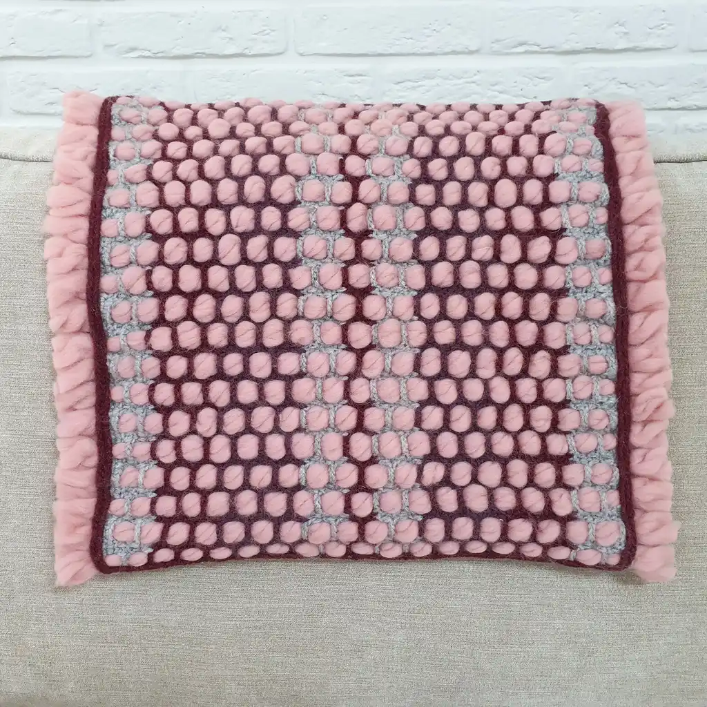 Handmade crochet cushion pillow chunky wool, cotton.