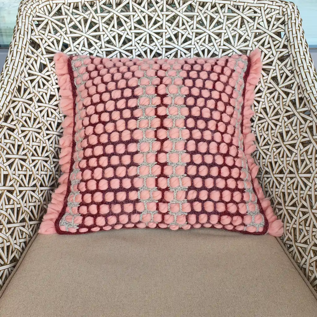 Handmade crochet cushion pillow chunky wool, cotton.