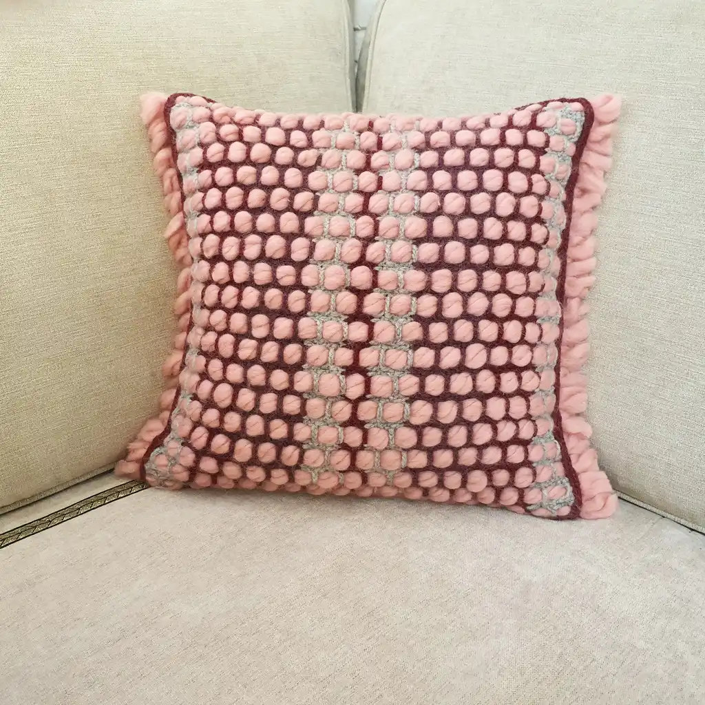 Handmade crochet cushion pillow chunky wool, cotton.