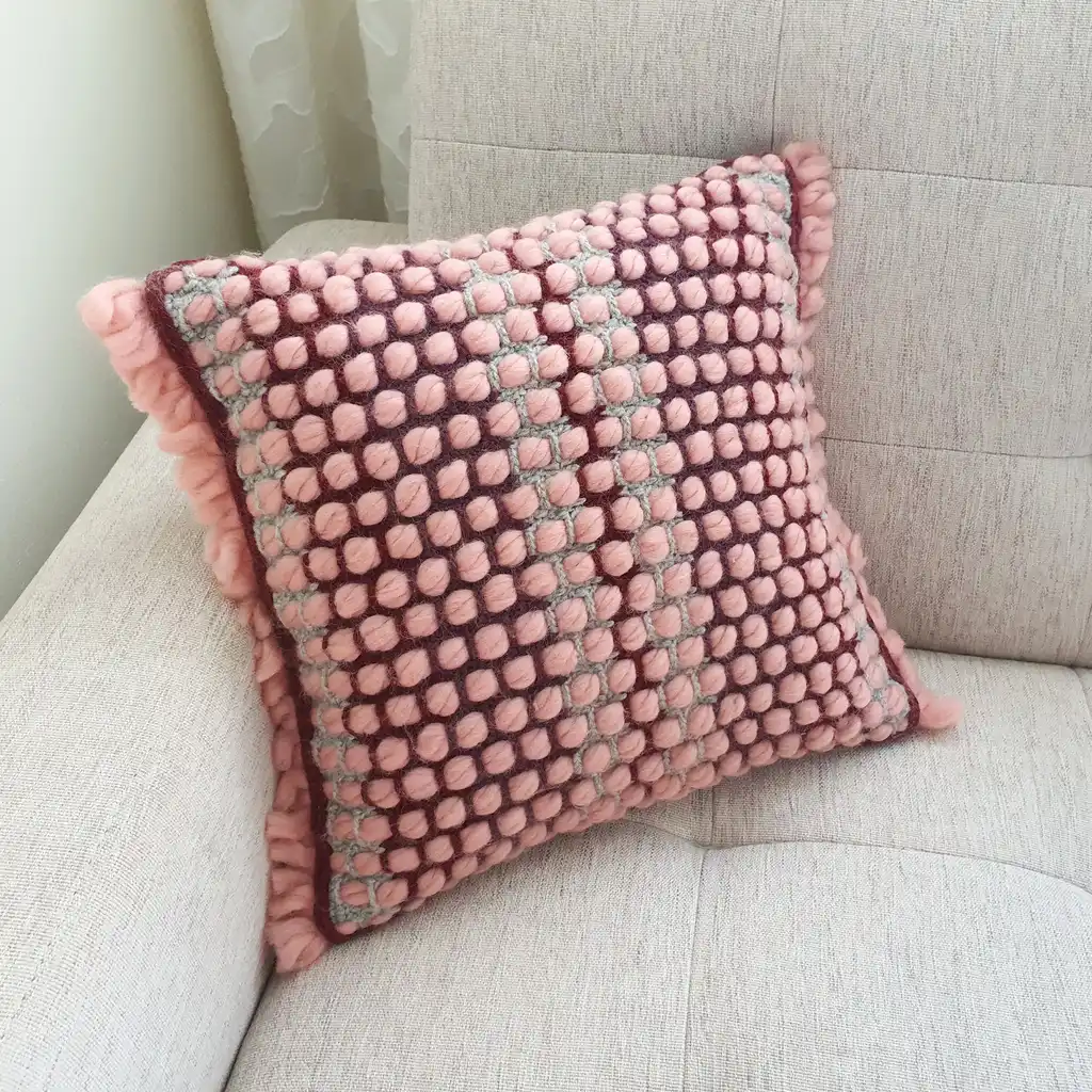 Handmade crochet cushion pillow chunky wool, cotton.