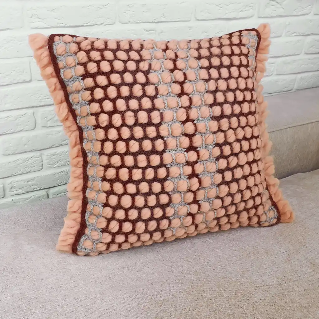 Handmade crochet cushion pillow chunky wool, cotton.