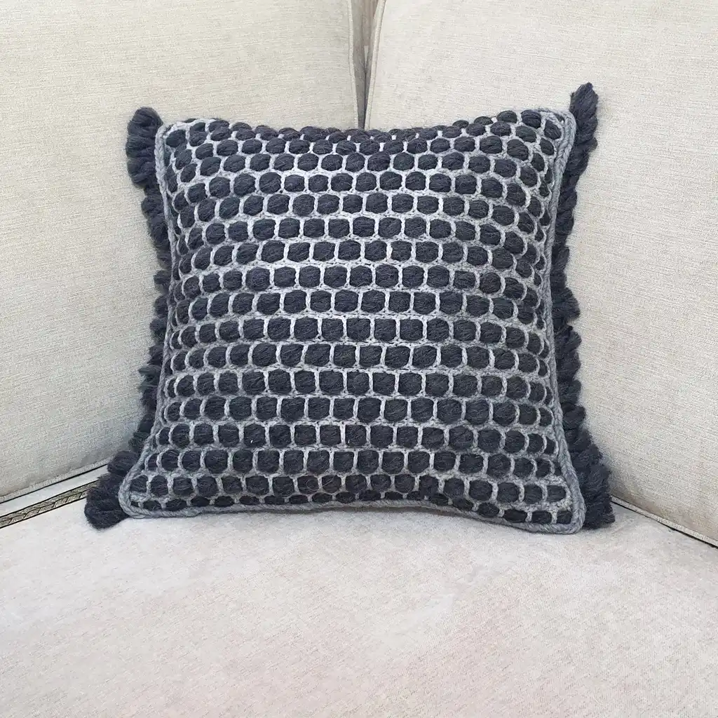 Handmade crochet cushion pillow chunky wool, cotton.