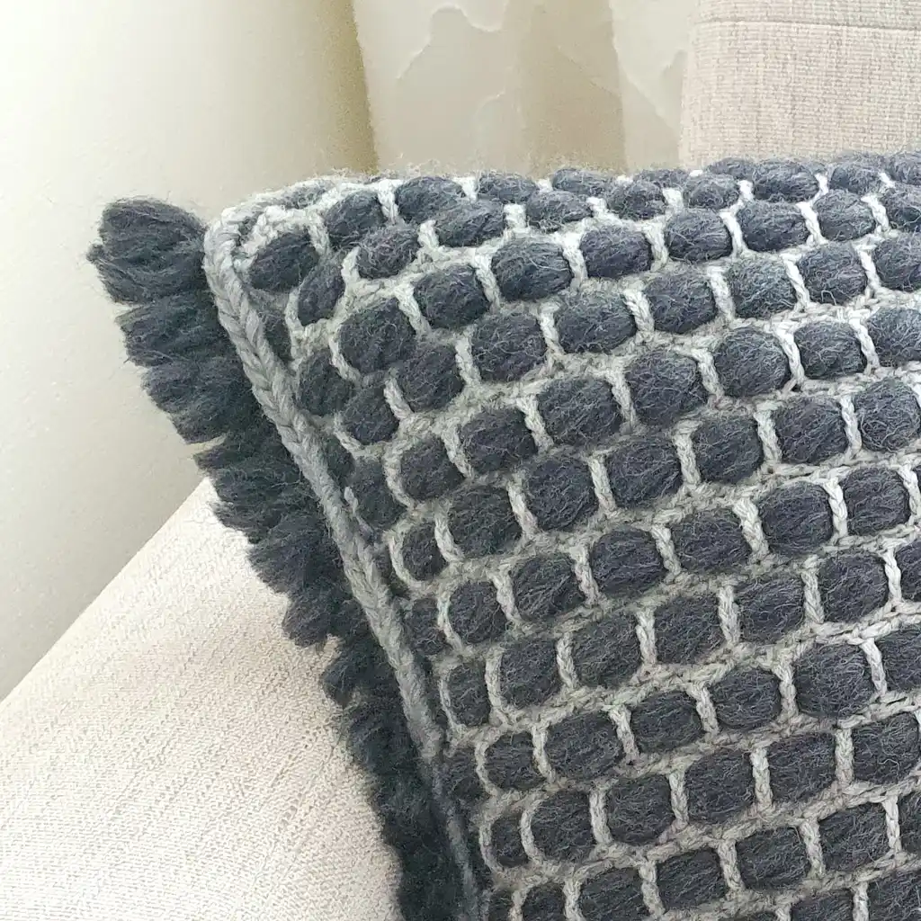 Handmade crochet cushion pillow chunky wool, cotton.