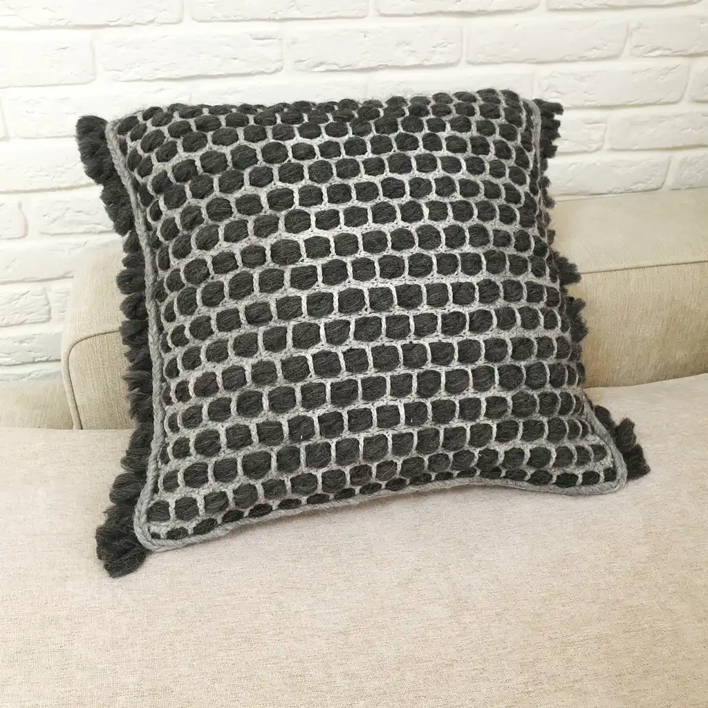Handmade crochet cushion pillow chunky wool, cotton.