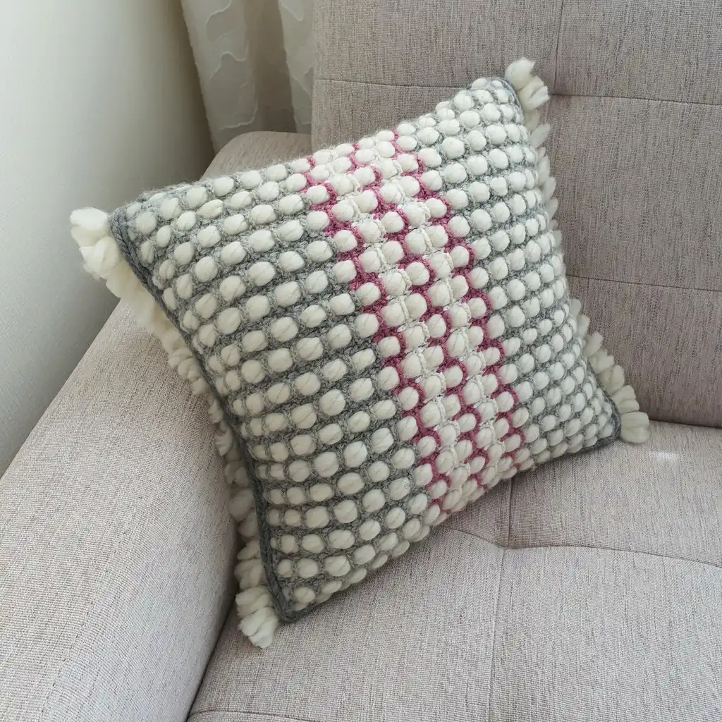 Handmade crochet cushion pillow chunky wool, cotton.