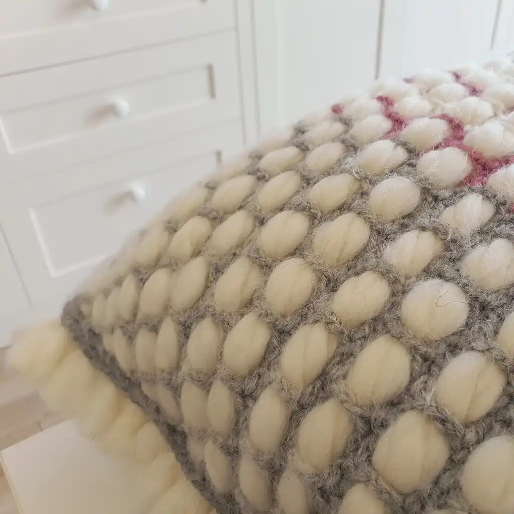 Handmade crochet cushion pillow chunky wool, cotton.