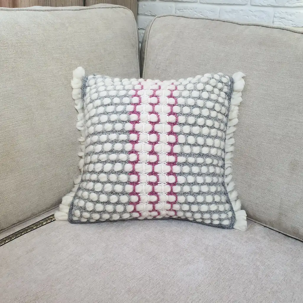 Handmade crochet cushion pillow chunky wool, cotton.