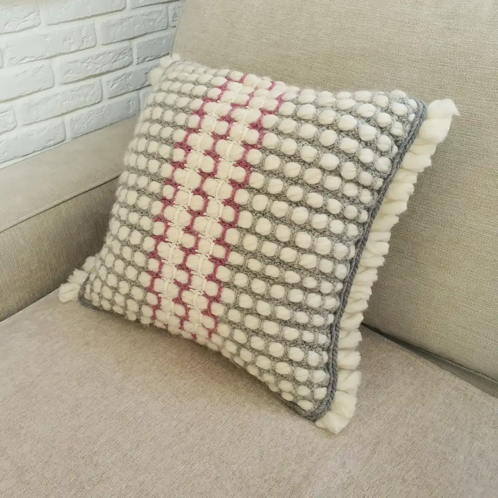 Handmade crochet cushion pillow chunky wool, cotton.