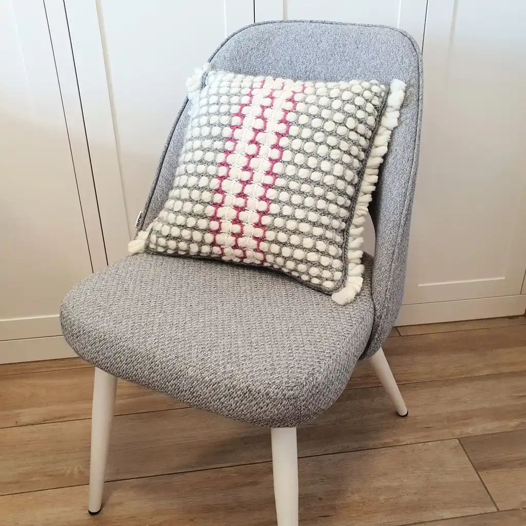 Handmade crochet cushion pillow chunky wool, cotton.