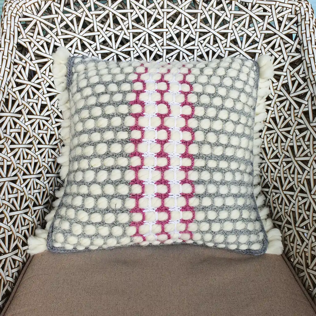 Handmade crochet cushion pillow chunky wool, cotton.