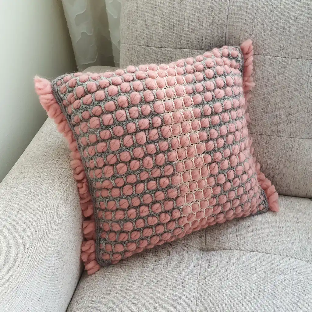 Handmade crochet cushion pillow chunky wool, cotton.