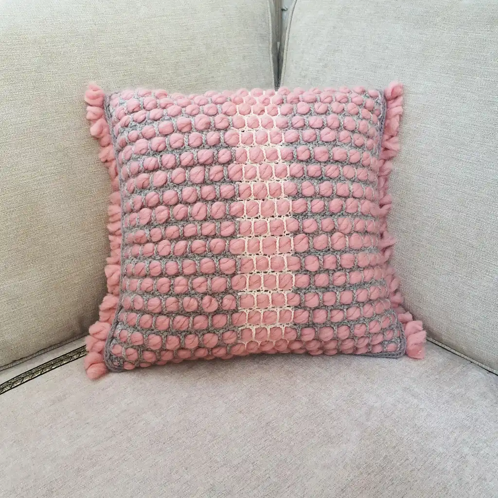 Handmade crochet cushion pillow chunky wool, cotton.