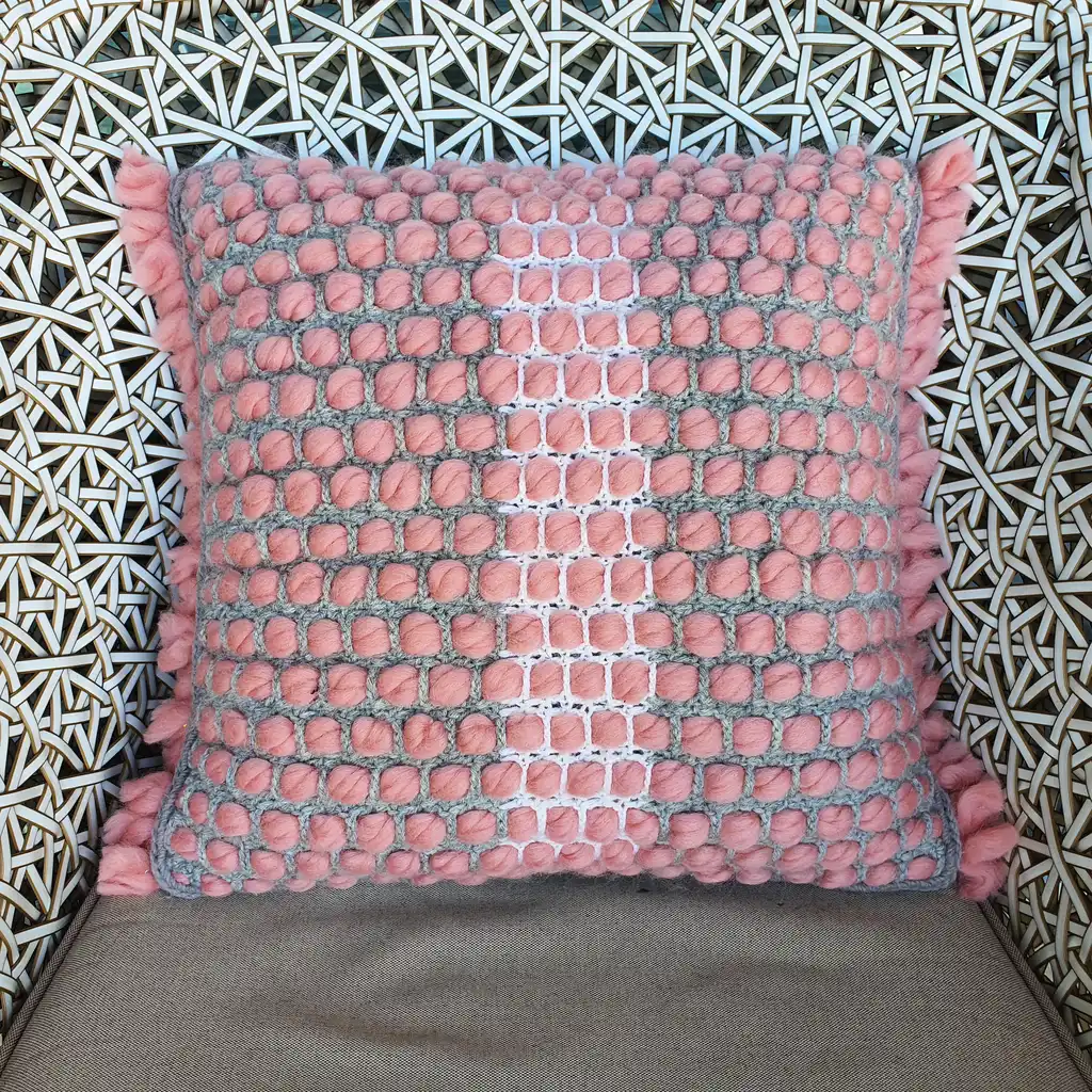 Handmade crochet cushion pillow chunky wool, cotton.
