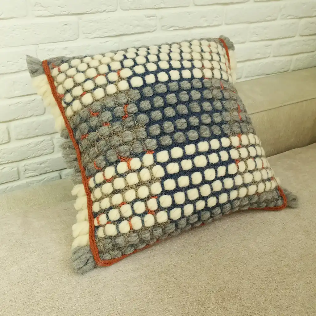 Handmade crochet cushion pillow chunky wool, cotton.