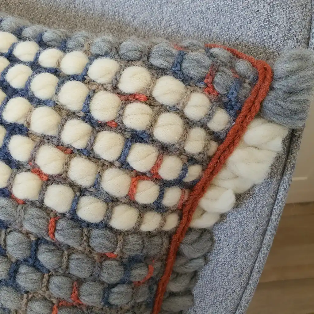 Handmade crochet cushion pillow chunky wool, cotton.