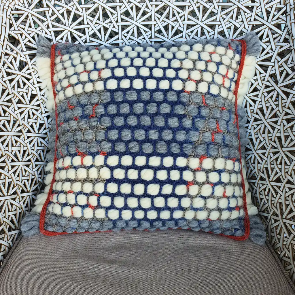 Handmade crochet cushion pillow chunky wool, cotton.