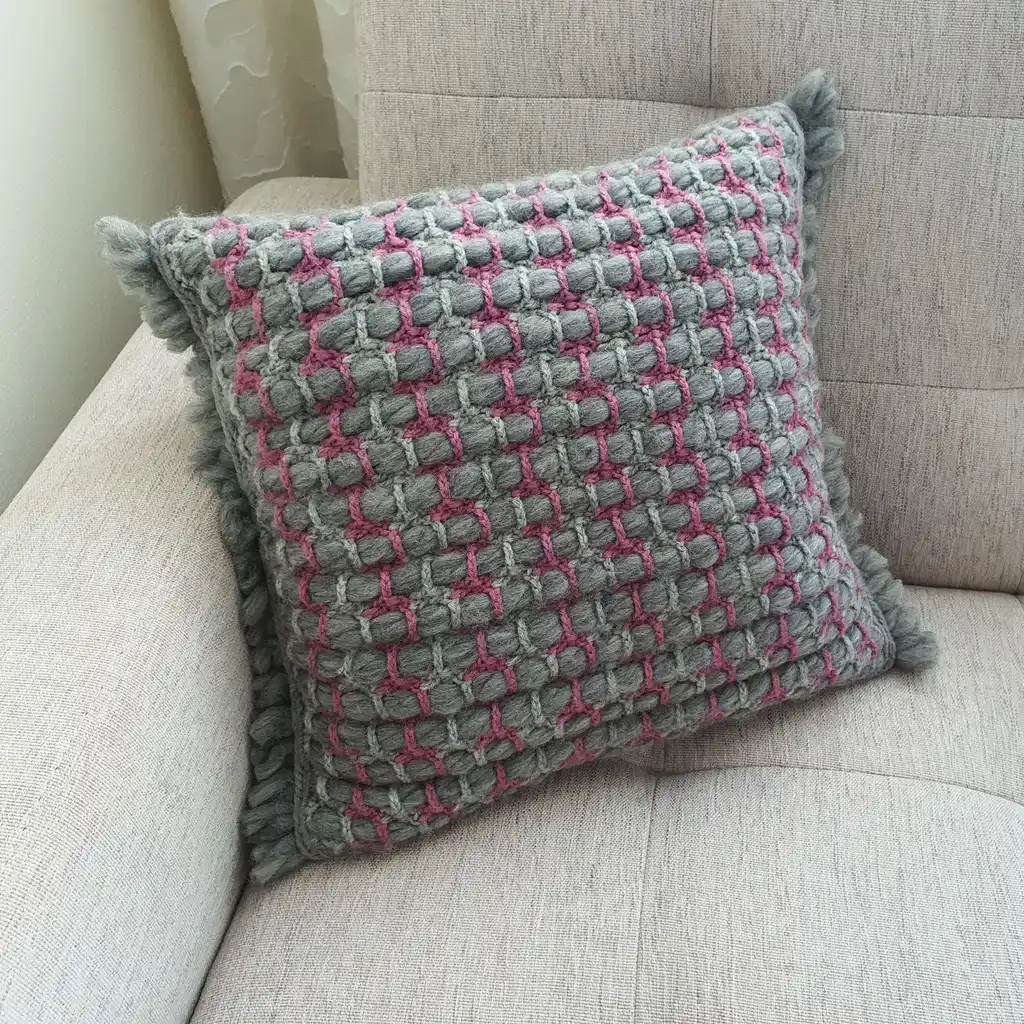 Handmade crochet cushion pillow chunky wool, cotton.