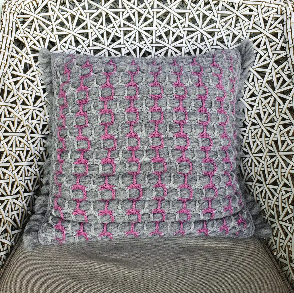 Handmade crochet cushion pillow chunky wool, cotton.
