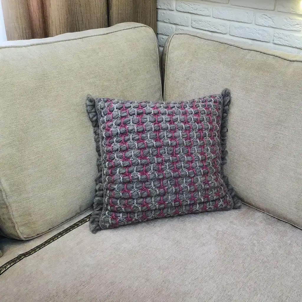 Handmade crochet cushion pillow chunky wool, cotton.