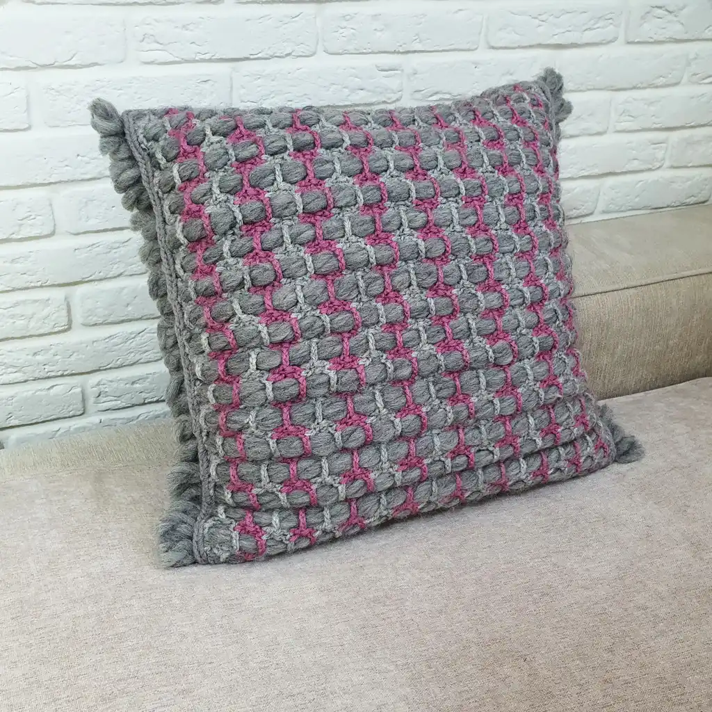 Handmade crochet cushion pillow chunky wool, cotton.