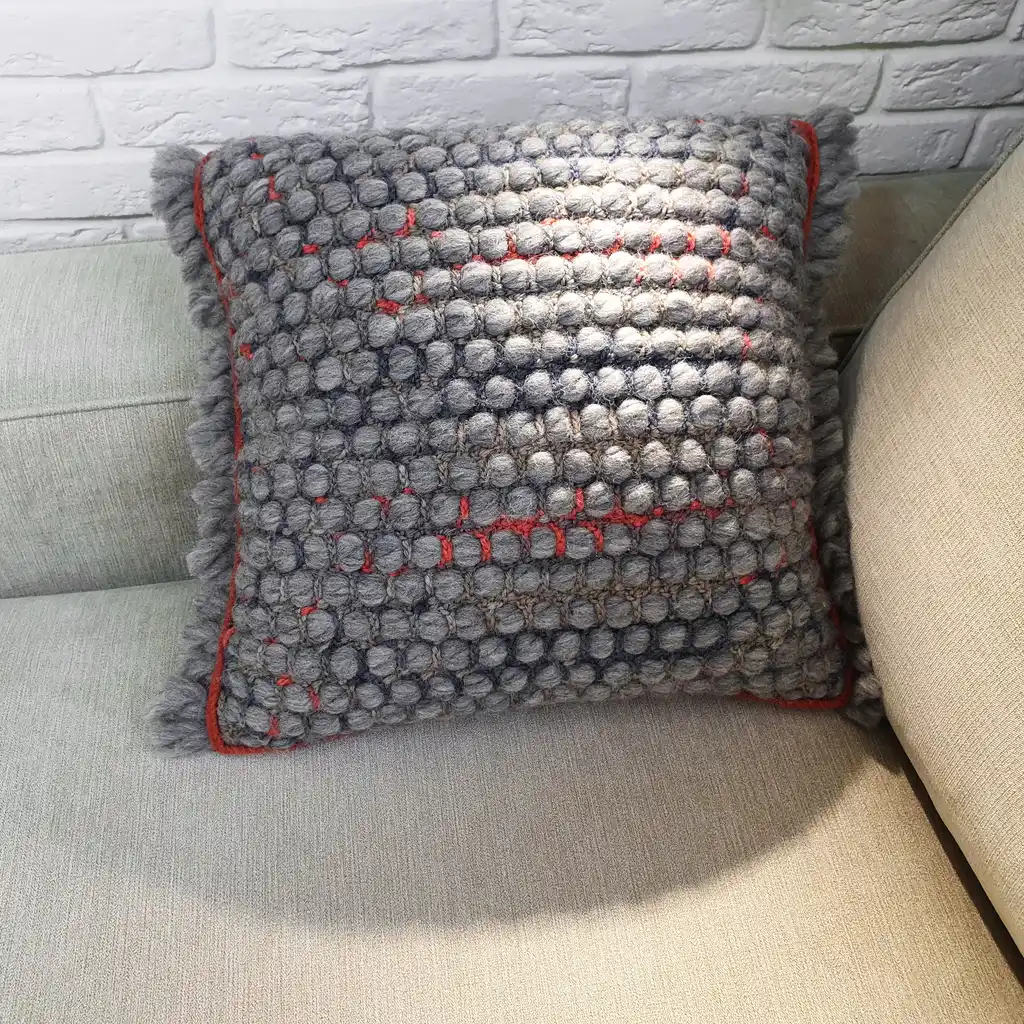 Handmade crochet cushion pillow chunky wool, cotton.