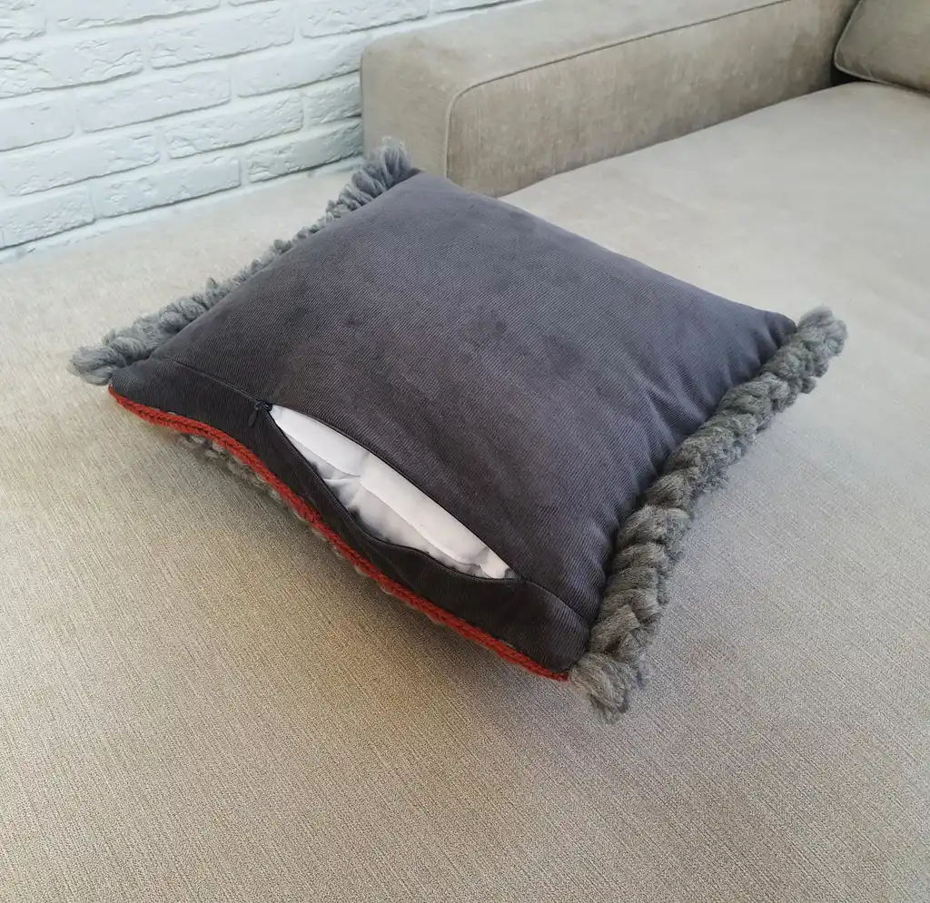 Handmade crochet cushion pillow chunky wool, cotton.