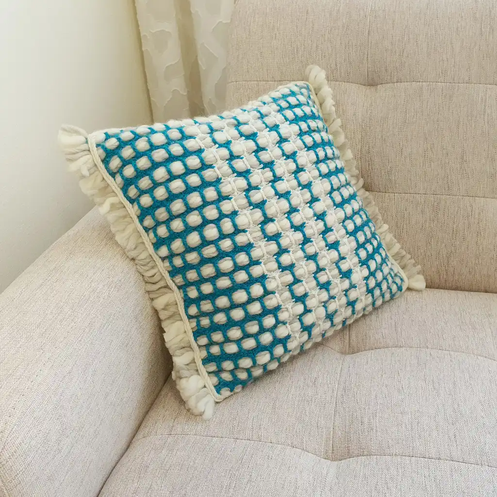Handmade crochet cushion pillow chunky wool, cotton.