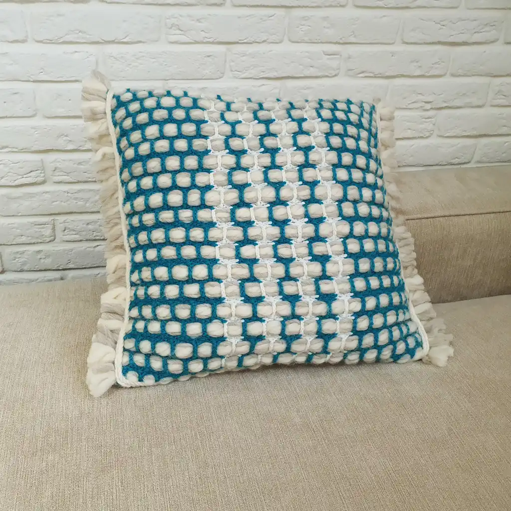Handmade crochet cushion pillow chunky wool, cotton.