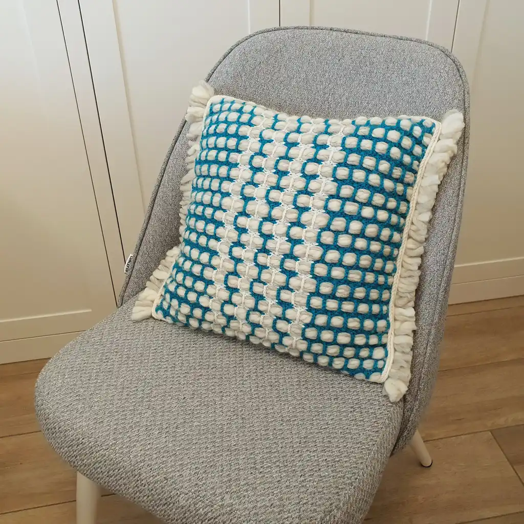 Handmade crochet cushion pillow chunky wool, cotton.