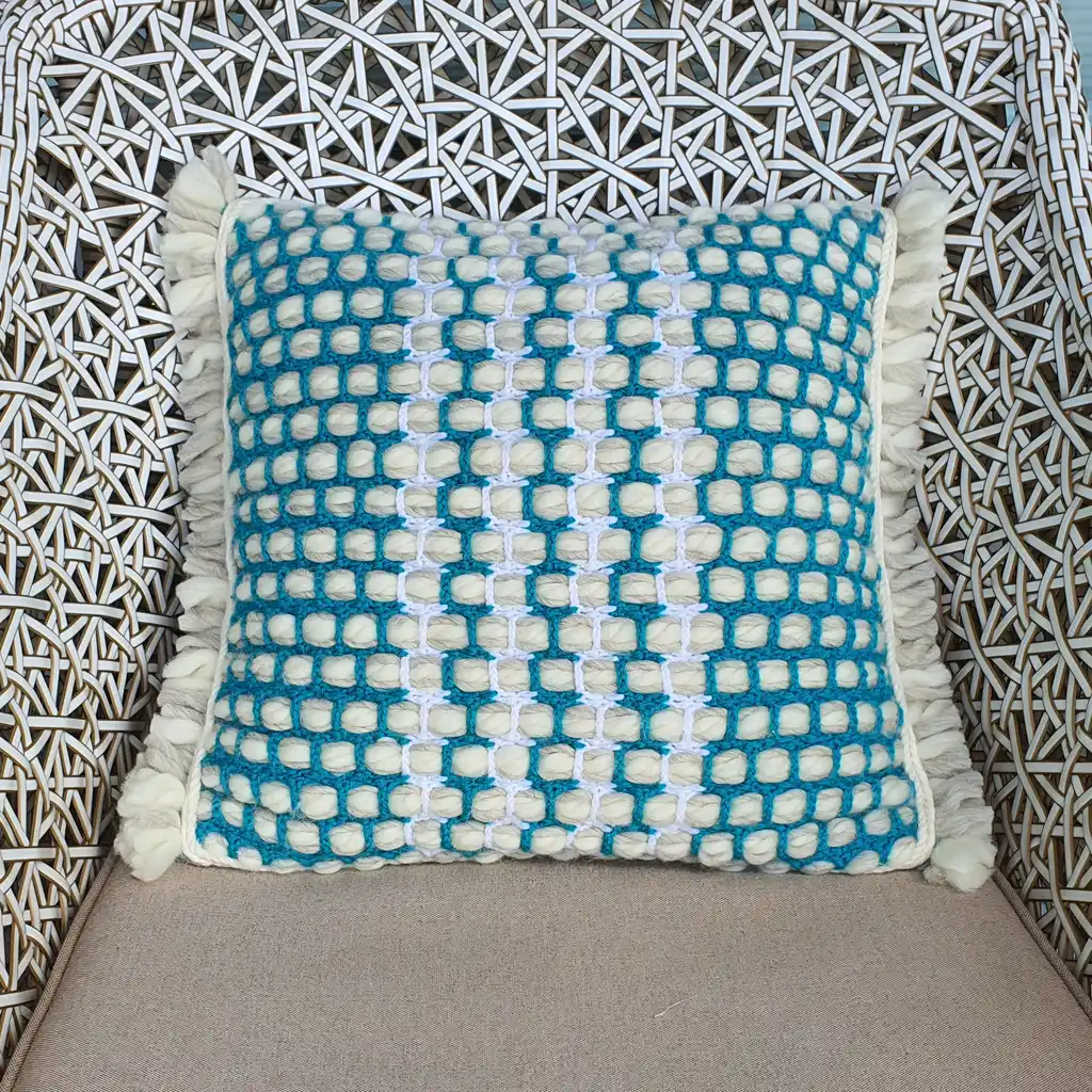 Handmade crochet cushion pillow chunky wool, cotton.