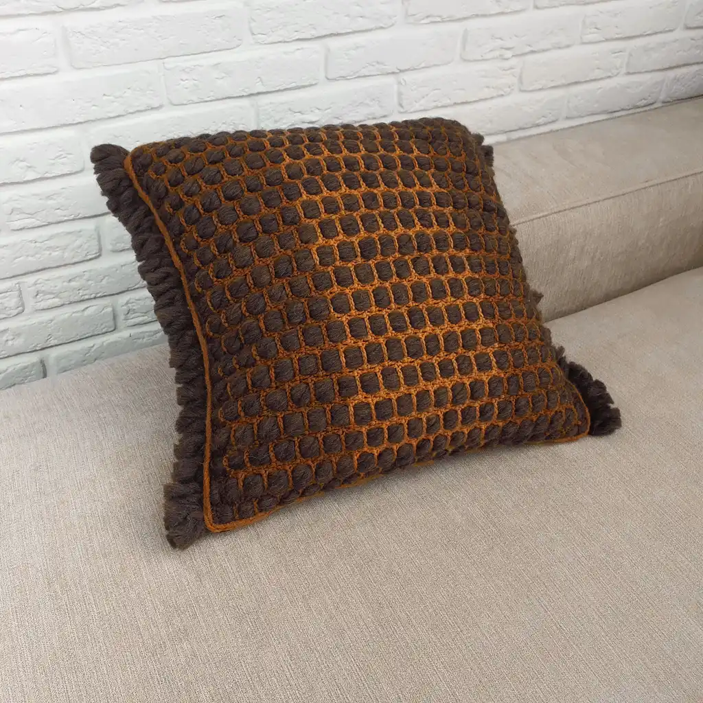 Handmade crochet cushion pillow chunky wool, cotton.