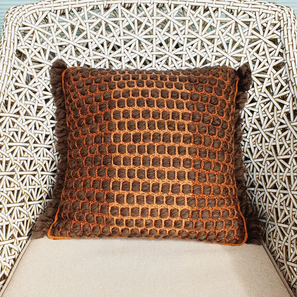 Handmade crochet cushion pillow chunky wool, cotton.