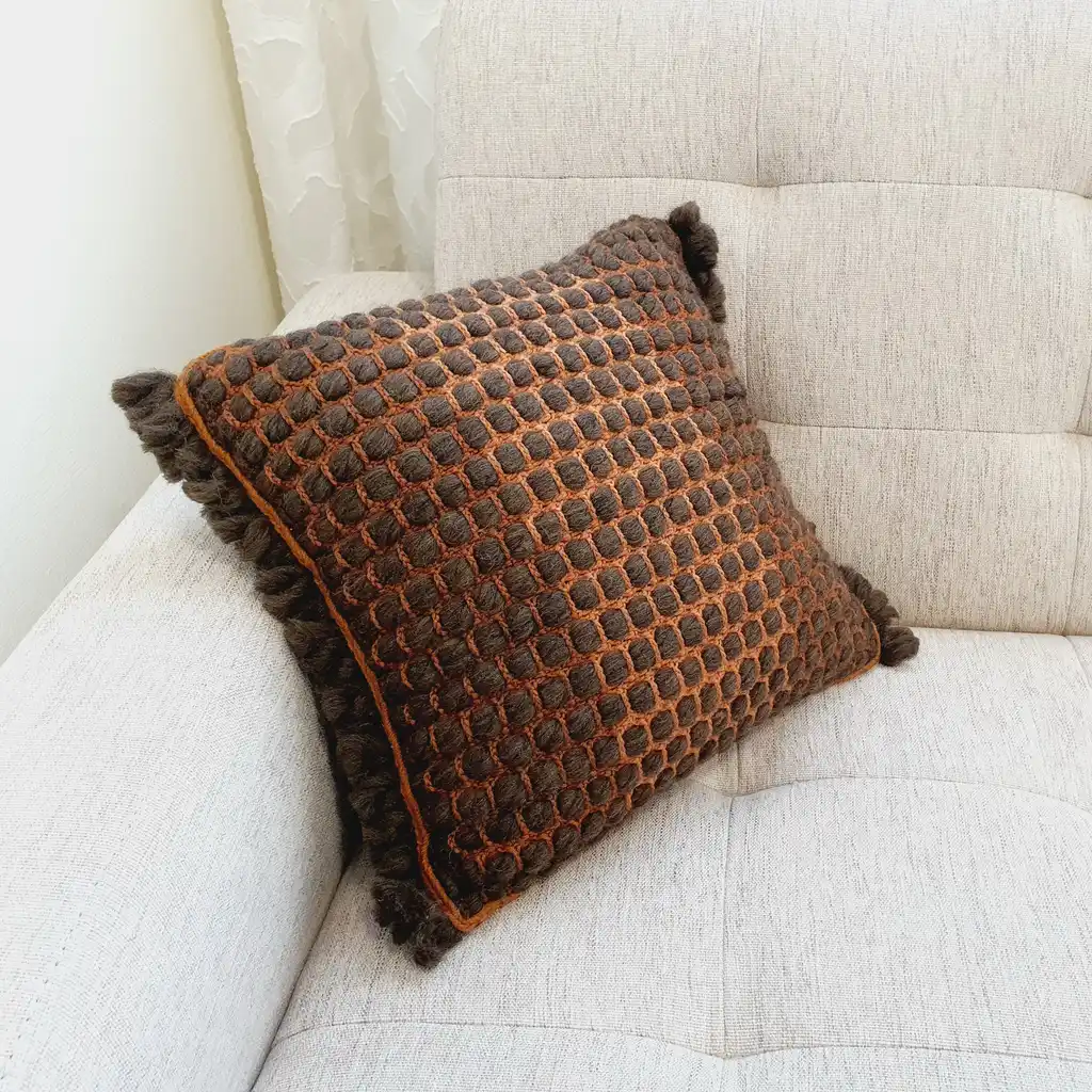 Handmade crochet cushion pillow chunky wool, cotton.