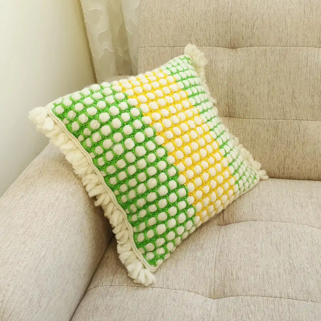 Handmade crochet cushion pillow chunky wool, cotton.
