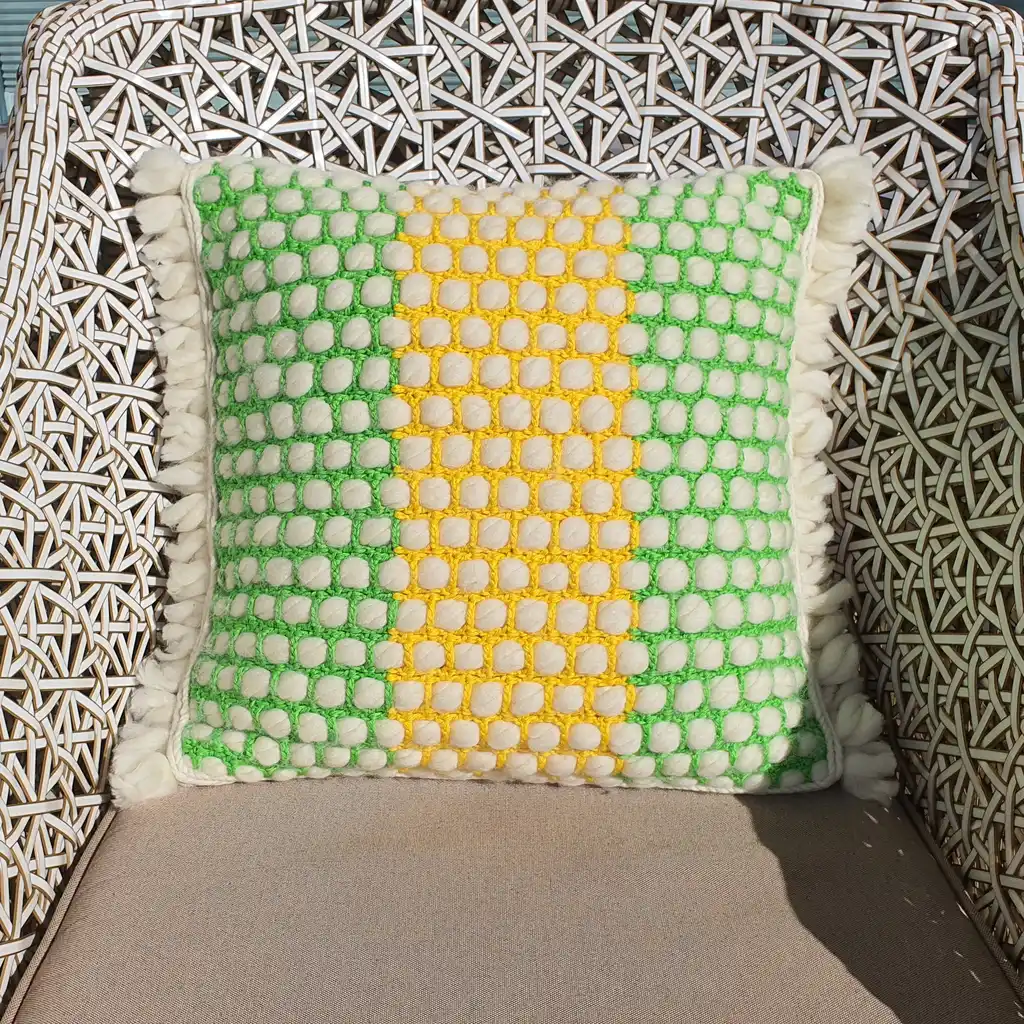 Handmade crochet cushion pillow chunky wool, cotton.